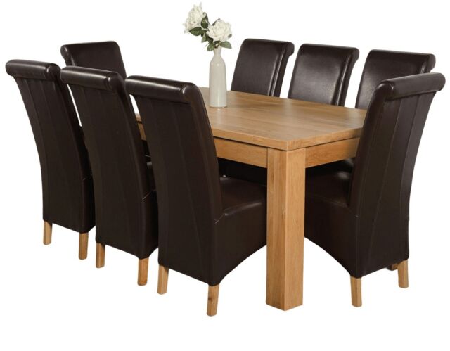 Dakota 182 x 92cm Oak Large Dining Table and 8 Montana Leather Chairs Brown Brown