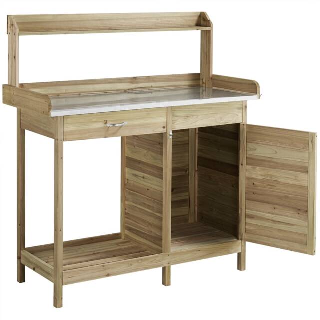 Yaheetech Outdoor Garden Potting Bench with Cabinet Drawer Open Shelf-Light Brown Green Light Green One Size 1