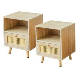 Abrihome Set of 2 Rattan Nightstand Cabinet, with Saving Storage Space and Shelves