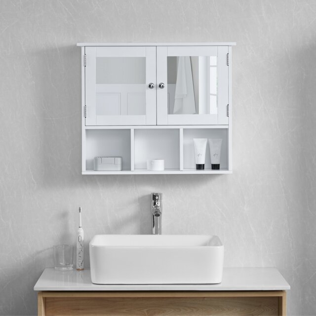 Bath Vida Priano 2 Door Mirrored Wall Mounted Bathroom Cabinet With 3 Compartments, White