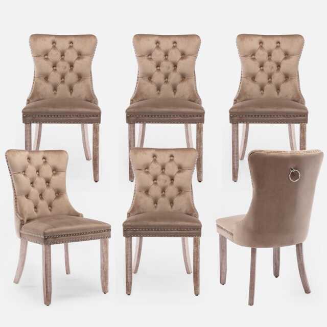 Romsey Set of 6 Modern Velvet Dining Chair with Chrome Knocker