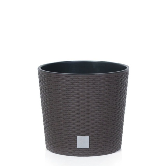 20cm Rato Round Low Rattan Planters Brown Brown & Set of 1 1