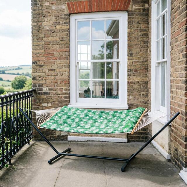 London Boutique Outdoor Garden Hammock with Stand, Headrest, (W)147cm x (H)43cm x (D)52cm