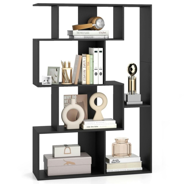 COSTWAY Geometric Bookshelf Home 6-Cube Bookcase Black Black