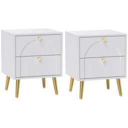 HOMCOM 2-Piece Bedside Tables Set with 2 Drawers for Bedroom, White White