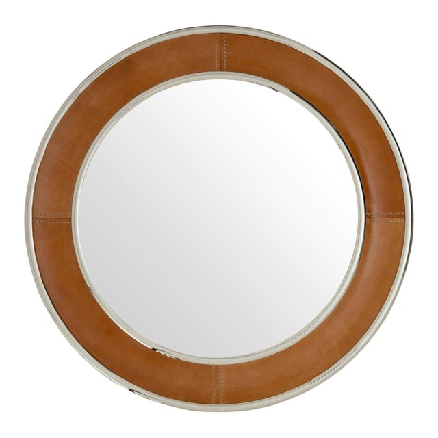 Churchill Tan Genuine Leather Round Wall Mirror Brown