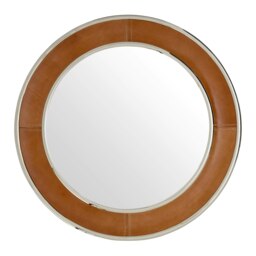 Churchill Tan Genuine Leather Round Wall Mirror Brown