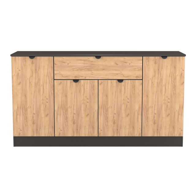 Norway 4 Door 1 Drawer Wide Sideboard in Gold Craft & Graphite (Ready Assembled) Grey Gold Craft & Graphite