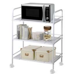 3 Tier Rolling Trolley Kitchen Storage Cart on Wheels with Wax Treatment