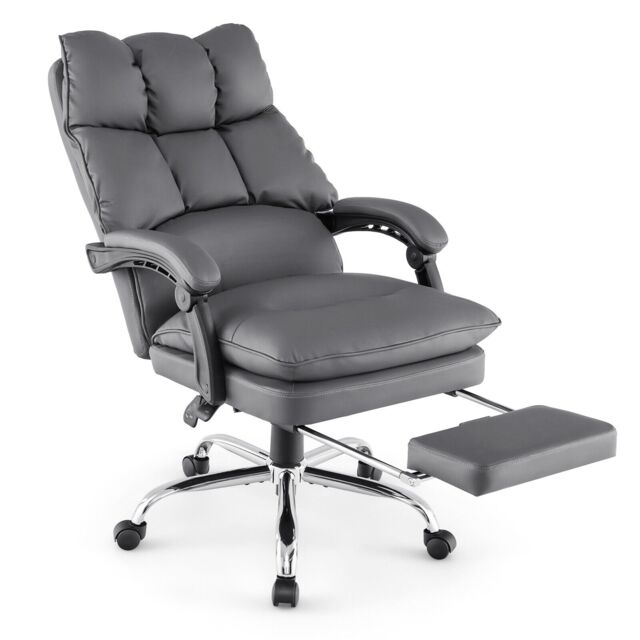 COSTWAY Ergonomic Padded Reclining Chair Office Chair Grey