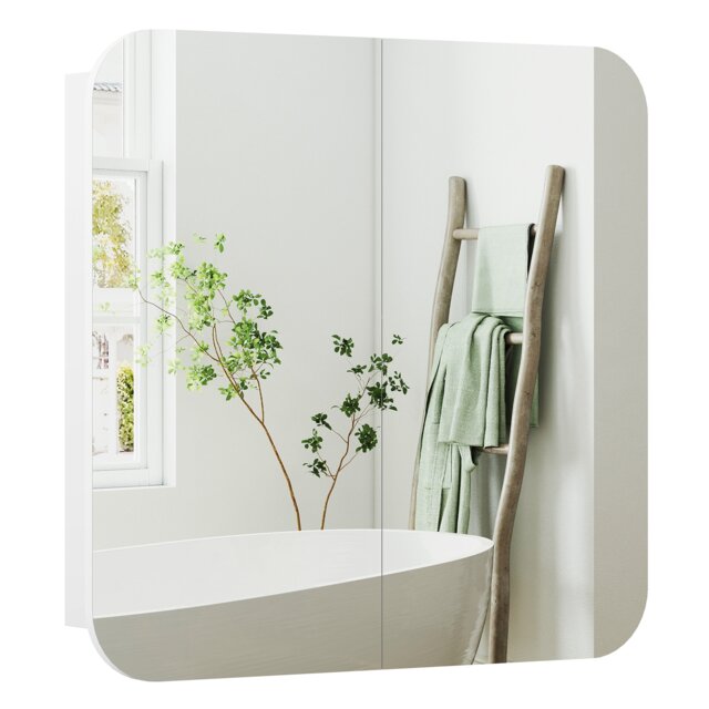 HOMCOM Arched Bathroom Mirror Cabinet, Wall Mounted Mirrored Cabinet White