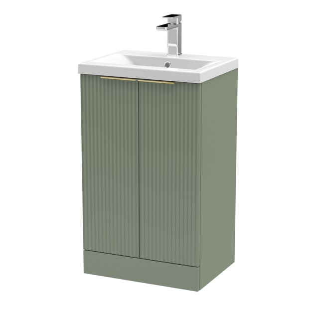Balterley Fluted Floor Standing Vanity with Basin, 2 Doors & Handles Green Satin Green