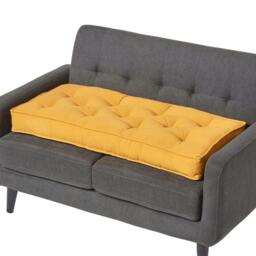 Homescapes Mustard Yellow Cotton 2 Seater Booster Cushion Yellow Mustard Yellow H 10 x W 100 x D 48 cm