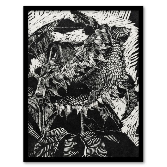 "Sunflower Stylised Flower Bloom Reijer Stolk Framed Wall Art Print 12X16"""