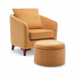 Velvet Gold Angela Accent Tub Chair with Ottoman