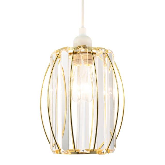 Modern Polished Gold Pendant Lighting Shade with Clear Glass Prisms Gold Gold 1