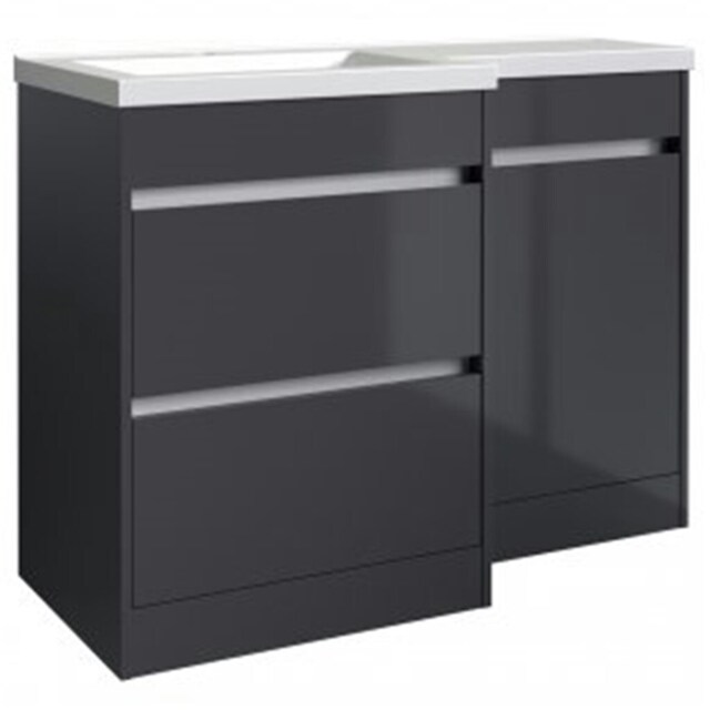 Bathroom Left Handed 2-Drawer Combination Unit with L Shape Basin 1100mm Wide - Storm Grey Gloss - Brassware Not Included Grey Grey 1