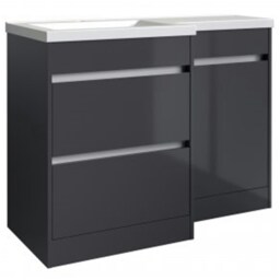 Bathroom Left Handed 2-Drawer Combination Unit with L Shape Basin 1100mm Wide - Storm Grey Gloss - Brassware Not Included Grey Grey 1