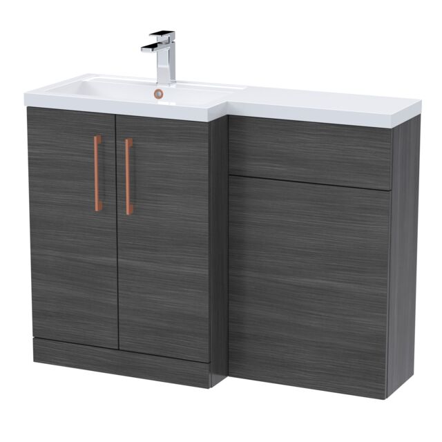 Balterley Left-Hand Bathroom Vanity and WC Unit Combination with Basin, with Handles Grey Anthracite Woodgrain