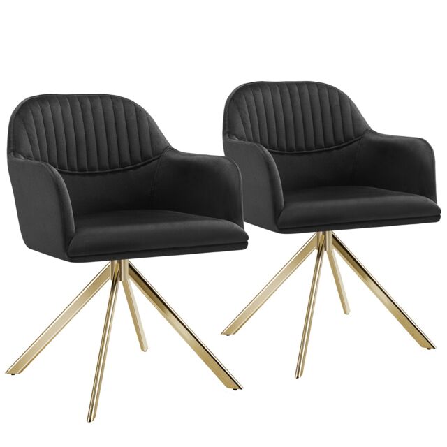 Lounge Armchair Living Room Accent Chair 360 Swivel Slim Steel Legs Velvet Fabric Black black/gold 2