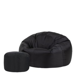 icon Kingston Adult Classic Indoor Outdoor Bean Bag & Square Footstool Pouffe Black
