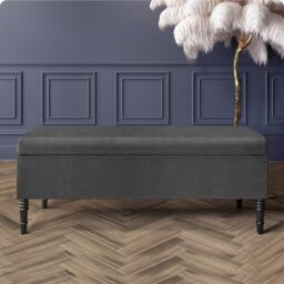 Paris Plain 150cm Ottoman Storage Bench - Plush Velvet Shoe Bench - Steel Grey Upholstery Footstool with Storage