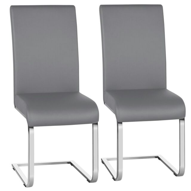 Yaheetech Set of 2 Dining Chairs Faux Leather Chairs with Metal Legs Grey Light Grey