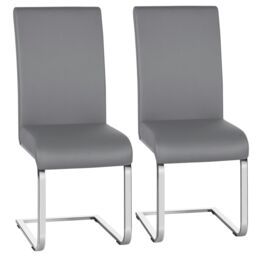 Yaheetech Set of 2 Dining Chairs Faux Leather Chairs with Metal Legs Grey Light Grey