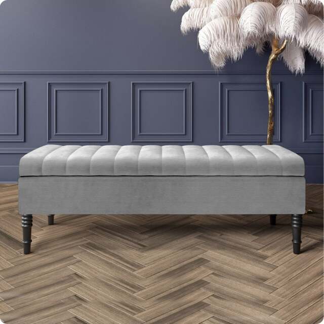 Safar 137cm Ottoman Storage Bench - Naples Shoe Bench - Grey Lined Upholstery Storage Footstool