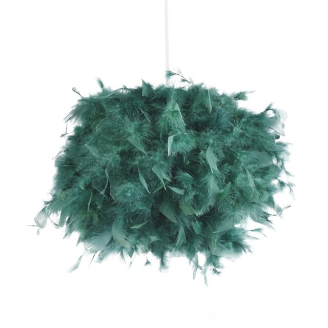 Eye-Catching and Modern Small Forest Green Feather Decorated Pendant Light Shade Green Forest Green 1