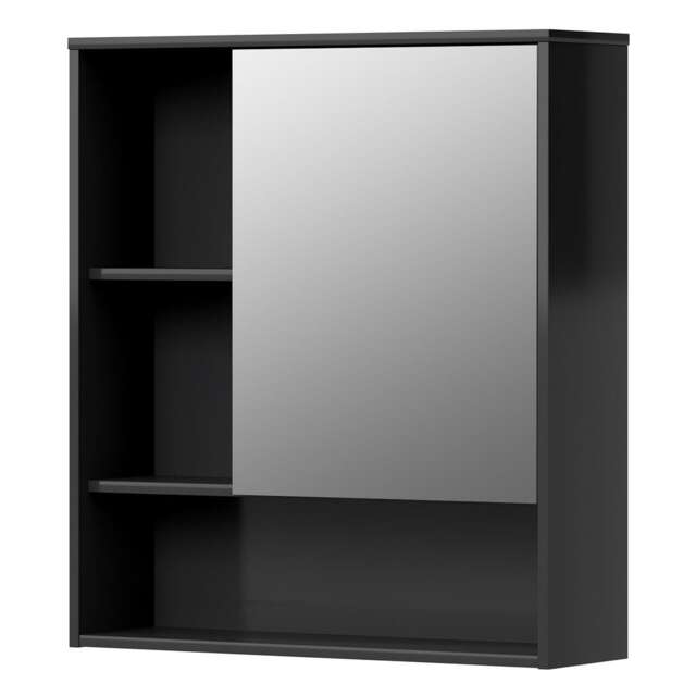 Levede Black Wooden Bathroom Wall Mounted Mirror Cabinet Storage Open Shelf
