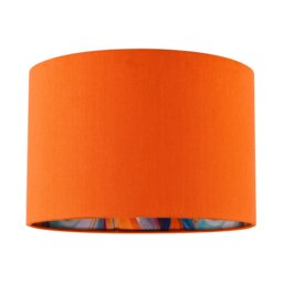 Orange Linen Fabric Lamp Shade with Inner Multi Colour Marble Design