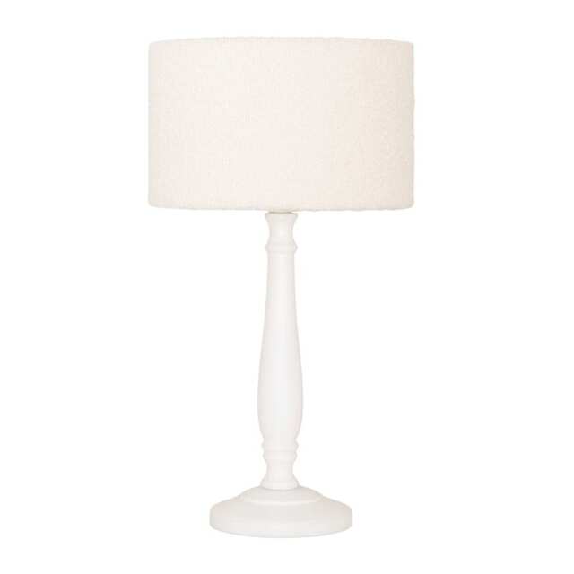 ValueLights Victoria White Wood Table Lamp Cream Boucle Shade White Cream