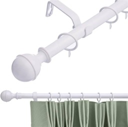 19 mm Extendable Metal Curtain Pole Rods - White (Ball Finials, 70-120 cm)