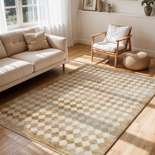 LIVABLISS Galey Alix Myrtle Avenue-Geometric Diamond Pattern Fringe Rug 200 x 275 cm Brown Cream Taupe