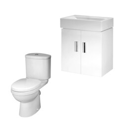 Orbit Cloakroom Bundle - Wall Hung Vanity Basin Unit, Toilet Pan, Cistern & Seat (Tap Not Included) - Gloss White - Balterley Grey