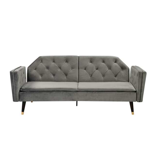 Plush Velvet Tufted Sofa Bed In Grey