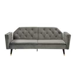 Plush Velvet Tufted Sofa Bed In Grey