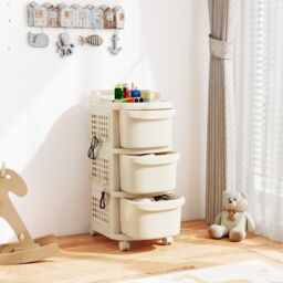 COSTWAY 3-Drawer Utility Cart Rolling Plastic Storage Organizer w/6 Hooks-White