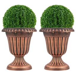 COSTWAY 46cm Tall Vintage Planters Set of 2 Urn Plastic Flower Pots-Bronze