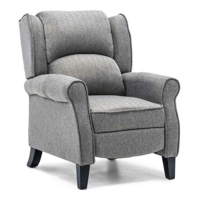 Eaton Wing Back Fireside Herringbone Fabric Pushback Recliner Chair (Grey)