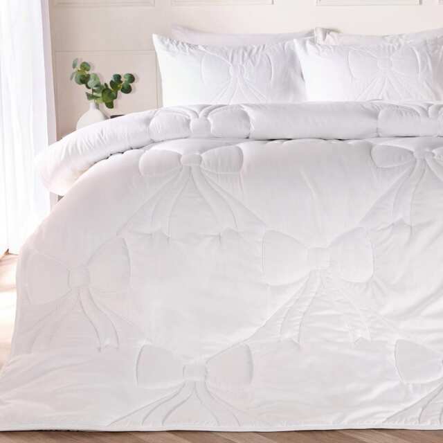 OHS Bow Lattice Coverless 7.5 TOG Duvet Bedding Set with Pillowcase White White King