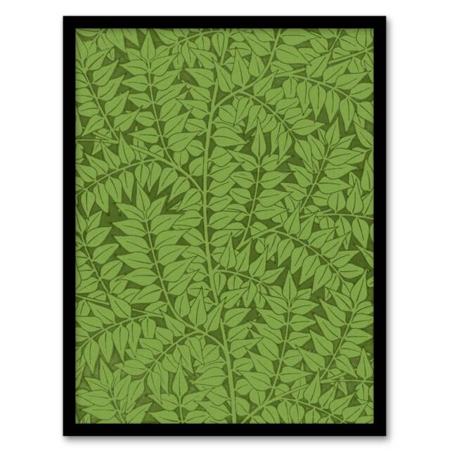 "Leafy Branch Green Pattern W. Morris Vintage Framed Wall Art Print 12X16"""