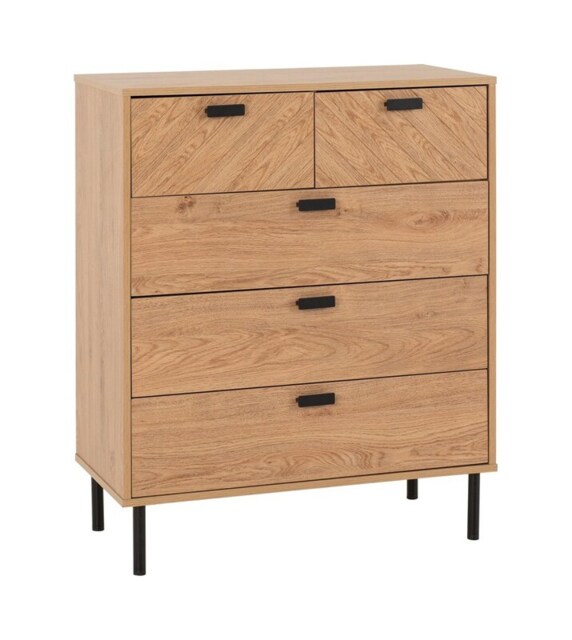 Leon 3+2 Drawer Chest - L40 x W80 x H98.5 cm - Medium Oak Effect