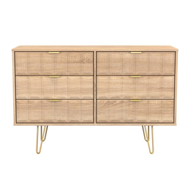 Metro 6 Drawer Wide Chest of Drawers in Bardolino Oak (Ready Assembled) Brown Bardolino Oak