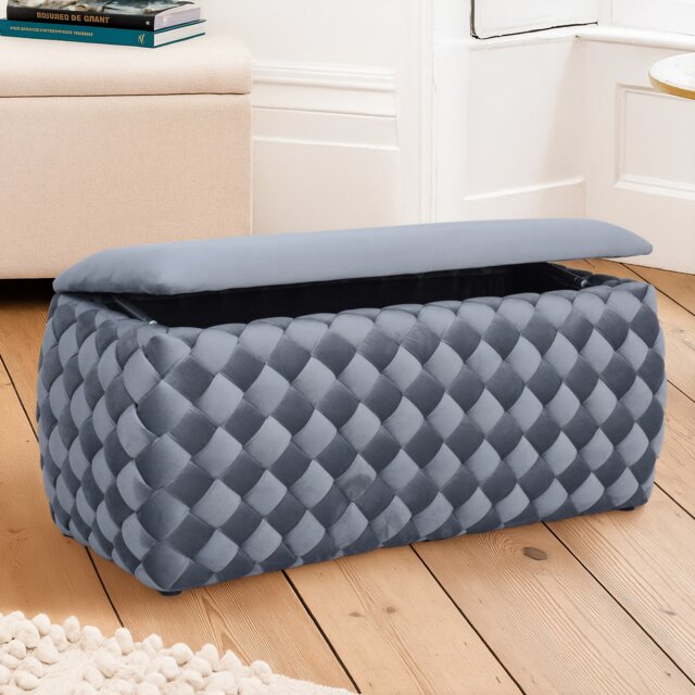 Plumeo Large Velvet Storage Ottoman - Grey