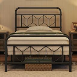 Yaheetech 3ft Single Metal Bed Frame with Diamond Pattern Headboard, 32cm Underbed Storage, No Box Spring Needed, Black