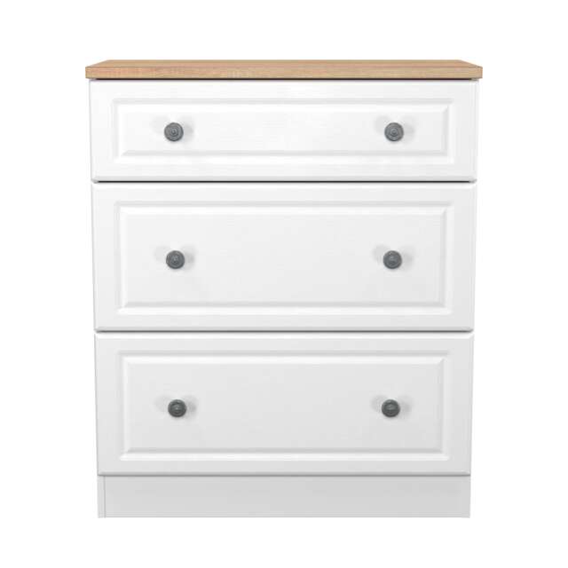 Surrey 3 Drawer Deep Chest of Drawers in White Ash & Bardolino Oak (Ready Assembled) White White Ash & Bardolino Oak