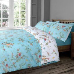 Velosso Birds Floral Printed Cotton Blend Duvet Cover and Pillowcase Set Blue Single