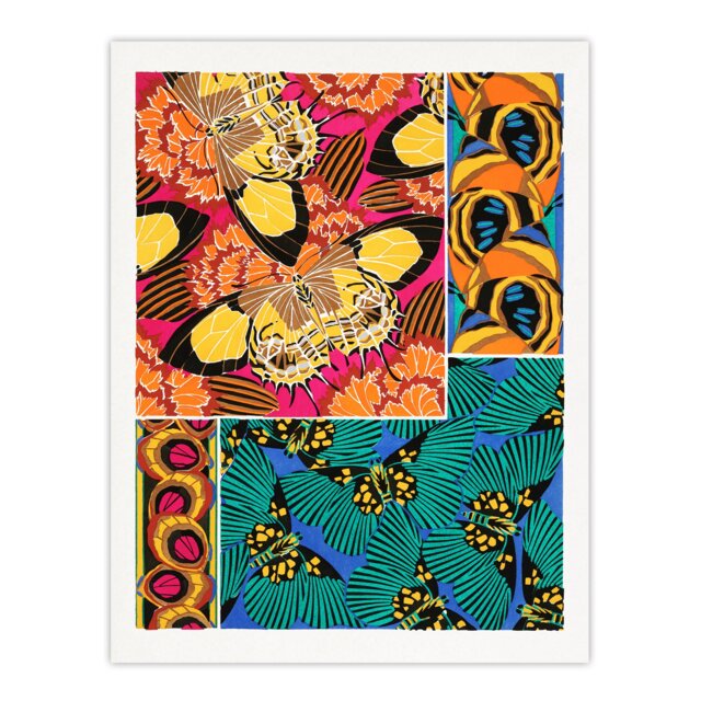 "Vintage Vibrant Butterflies Pattern Vintage Wall Art Print Seguy 24x32"""
